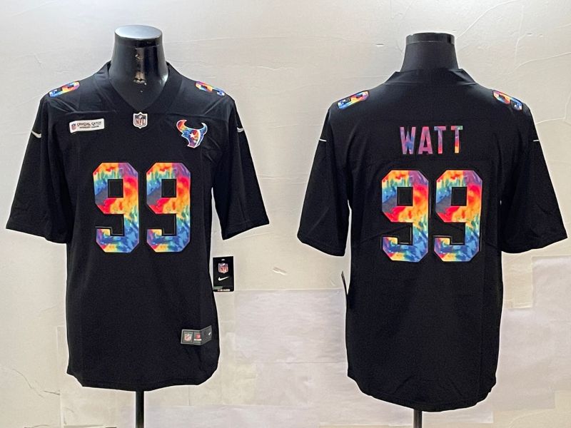 Men Houston Texans #99 Watt Black Rainbow 2024 Nike Limited NFL Jersey style 1